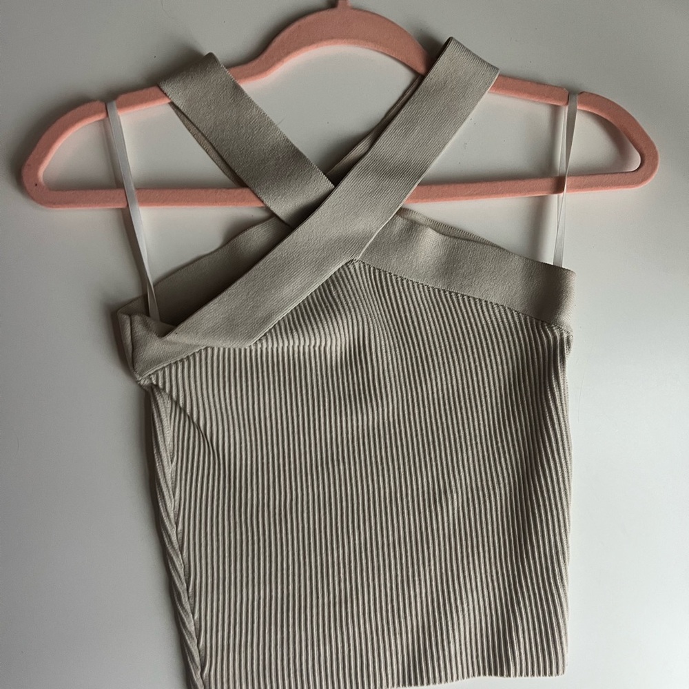 Babaton Cream Ribbed Knit Top